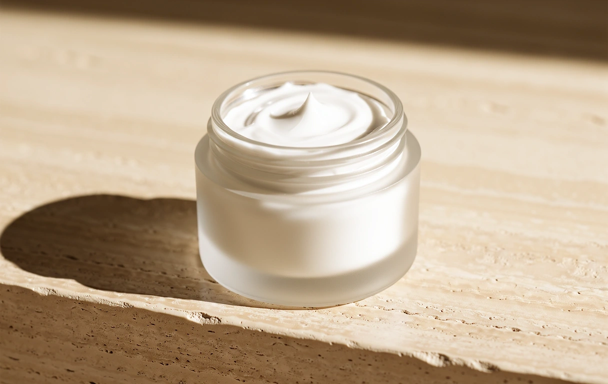 Premium face cream on stone surface